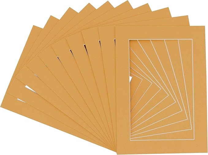 Pack of 25 Acid Free 11x14 Mats Bevel Cut for 8.5x11 Photos - Topaz Orange Precut Matboards With Backing Boards and Clear Photo Mat Bags For Pictures, Photos, Framing - 4-ply Thickness