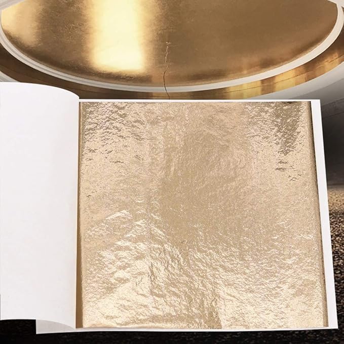 Imitation Gold Leaf Sheets - KINNO Champagne Gold Foil Multipurpose for Home, Wall, Frame, Ceiling, Furniture Decoration, 100 Sheets 3.15 by 3.35 Inches