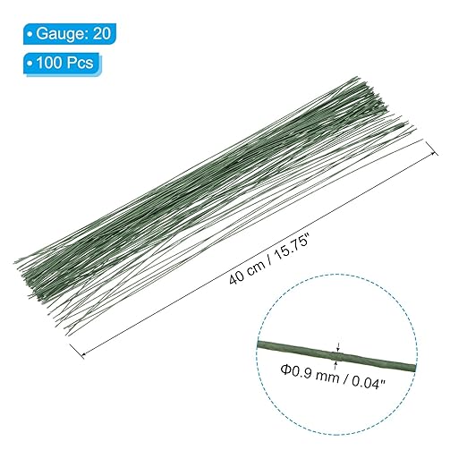 PATIKIL 20 Gauge 16" Floral Stem Wire, 100 Pcs Paper Wrapped Iron Artificial Flower Stem Accessories for DIY Bouquet Stem and Craft Decoration, Dark Green
