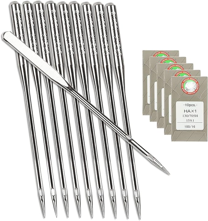 50 Pcs Sewing Machine Needles for Brother, Size 100/16 130/705H HAx1 Embroidery Machine Needles for Brother Sewing Machine (5 Pack of 10 Needles)