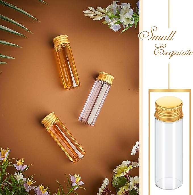 100 Pcs Small Clear Vials Spice Mini Jars with Lids Mini Glass Bottles with Screw Aluminum Metal Caps Tiny Jars Sample Containers for Powder Cream Cosmetic Jewelry Wedding (15 ml,Gold Caps)