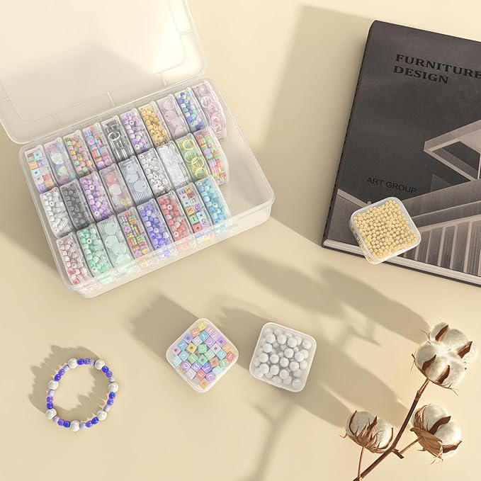 Mathtoxyz Bead Organizer Box, 93Pcs Small Bead Organizers and Storage Plastic Cases Mini Clear Bead Storage Containers Boxes with Hinged Lid and Rectangle for Bracelet Making DIY Jewelry Craft Nail