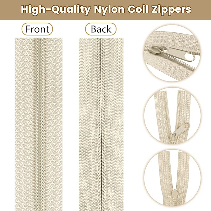 DOITEM 24 Yards 8 Pieces Sewing Zippers #3 Nylon Coil Zippers Assorted Zipper for Sewing with 32 Zipper Sliders for DIY Tailor Sewing Crafts Supplies, 8 Color