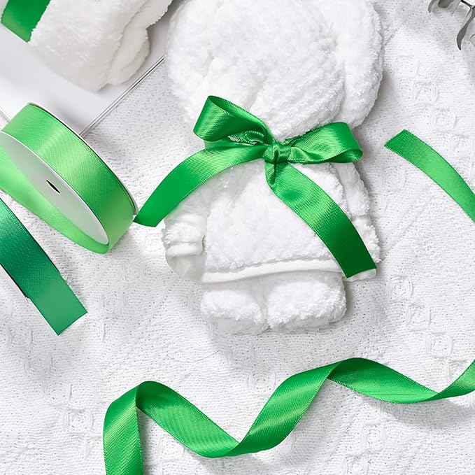 5/8" x 100 Yards Emerald Green Polyester Satin Ribbon Single Faced Bulk Fabric Ribbons for Gift Wrapping, Crafting, Bows Making, Sewing, Wedding, Home Decor