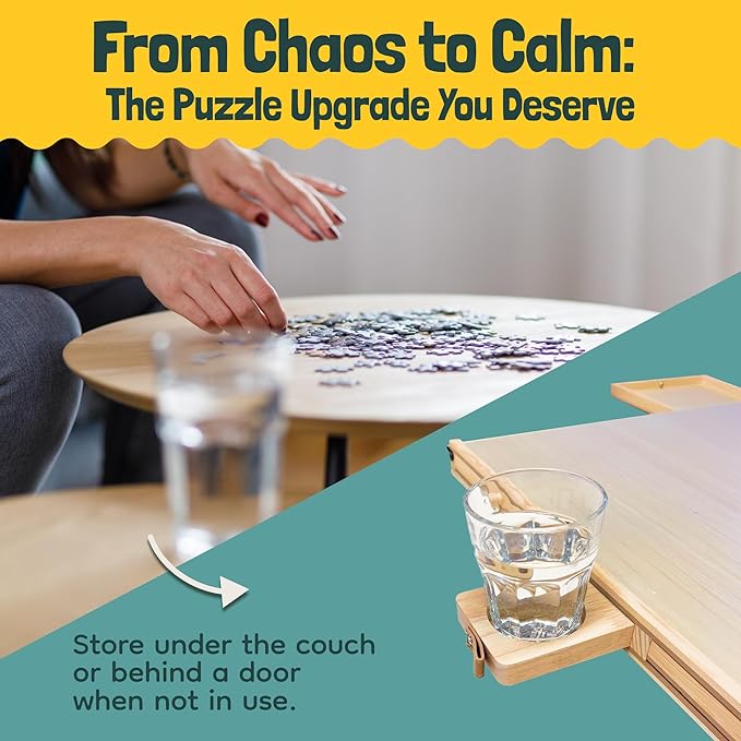 Gondola 1500 Pieces Puzzle Board with Mug Holders, 6 Drawers and Cover, Sturdy Jigsaw Puzzle Table Tray, 26"x35" Portable Wooden Jigsaw Puzzles Accessories, Jig Saw Home Holder Organizer Boards