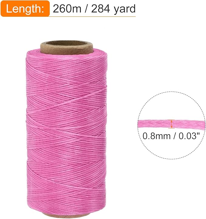 MECCANIXITY Waxed Thread,284 Yard 0.8mm 150D Flat Wax Thread Polyester Waxed String for Leather Sewing Hand Weaving Book Binding Home Decoration,Rose Red