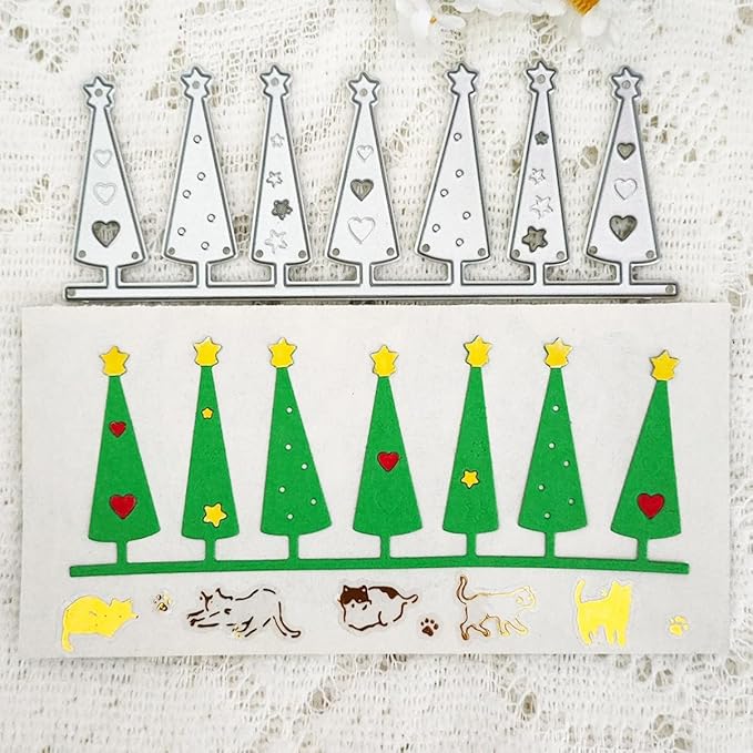 Mvchifay Cutting Dies Happy Birthday Metal Stencils Scrapbooking Tool DIY Emboss Paper Card Making (Christmas Trees-12.4x4.8cm)