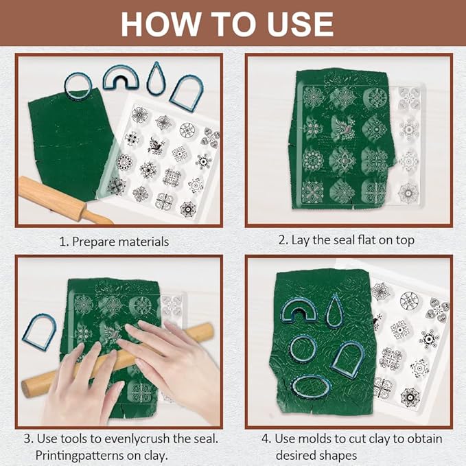 CHGCRAFT Polymer Clay Texture Sheets Boho Polymer Clay Texture Mat Silicone Texture Stamp Clay Modeling Pattern Pad Silicone Clay Texture Mat for Making Earrings Jewerly 5.5x5.5inch