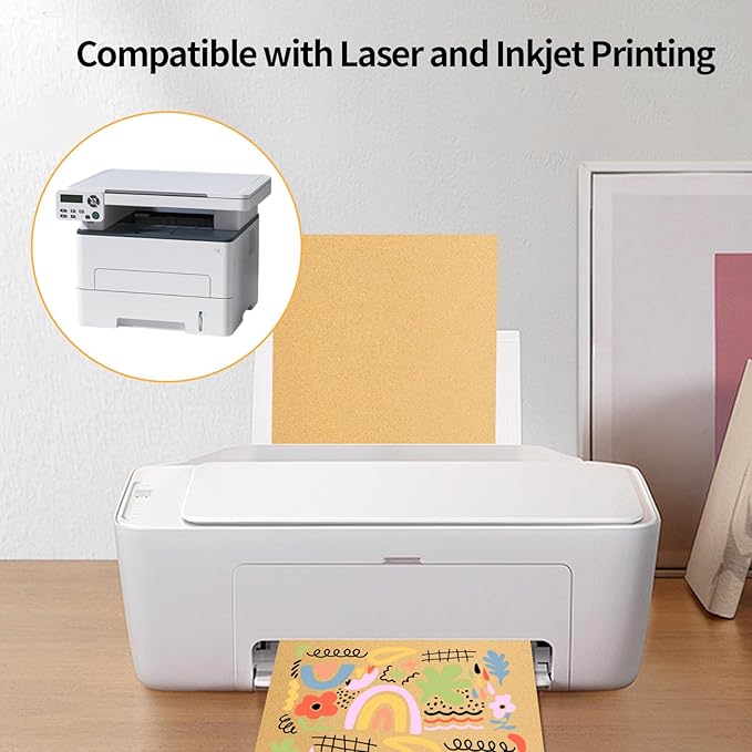Kraft Printable Sticker Paper, 20 Sheets Brown Printable Sticker Paper, Laser/Inkjet Printing- Matte Ktaft, Letter Size (8.5" x 11")