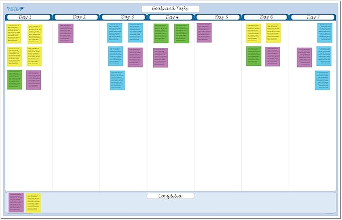 Sky Blue 7-Column Task, Goals & Objective Wall Horizontal Organizer 32" x 48". Complete with Marker