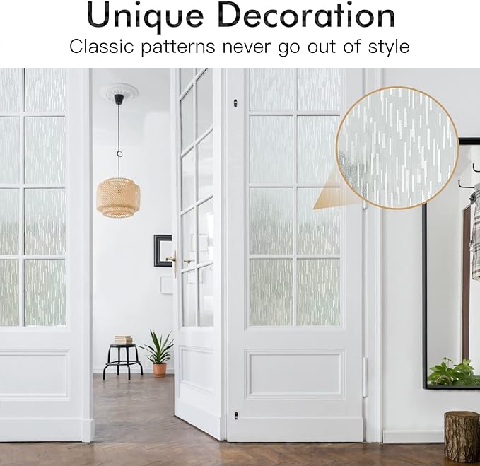 Haton Window Privacy Film, Frosted Glass Static Cling Sun Heat Blocking Window Clings, Frosting Opaque Coverings, Vinyl Removable Stickers Tint for Home Door Office, Non Adhesive 11.8" x 78.7"