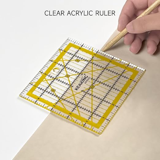 KERING Patchwork Quilting Ruler - 5x5 inch Non-Slip Acrylic Square Ruler for Foundation Paper Piecing, Bias Strips & Rotary Cutting, Durable Quilter's Tool with Anti-Slip Backing
