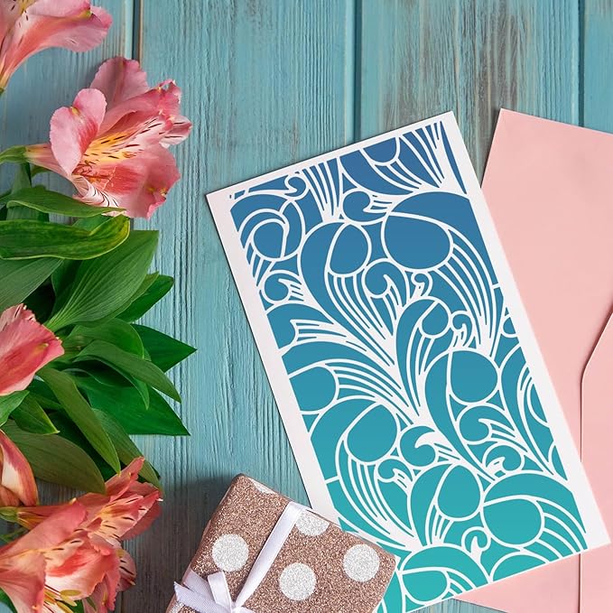 Stencils for Crafts Reusable Texture Stencils Background Stencil Leaf Floral Templates for Painting on Wood Furniture Card Canvas Scrapbook(Border Stencil 04/18p)