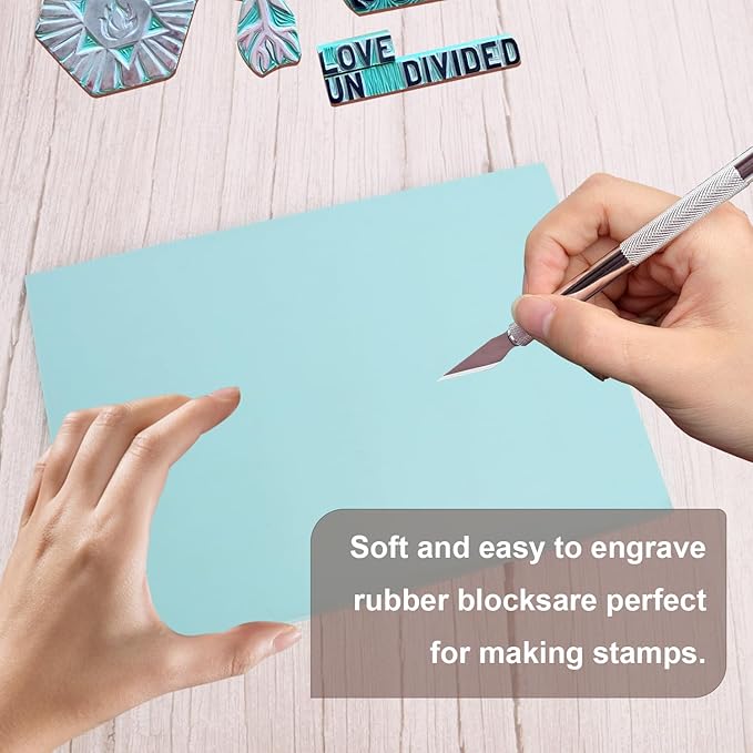 4 Pcs 8.5"x11" Rubber Carving Blocks, A4 Linoleum Blocks, Stamp Carving Blocks for Printmaking, Linocut Artists, Crafts and More,(Blue) by KUKLIPJIM.