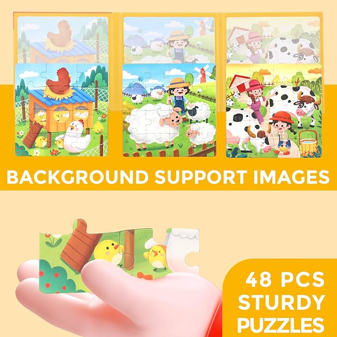 Magnetic Puzzles for Toddlers 1-3, 3 in 1 Kids Fun Farm Jigsaw Puzzle, Children Travel Puzzles Toys, Preschool Learning Toy for Kids 1-8 Year (Farm)