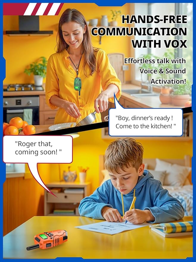 Walkie Talkies for Kids, Long Range 2 Way Radio, Outdoor Hiking Toys for 3-12 Year Old Chirstmas Birthday Gift for Boys, 4 Pack