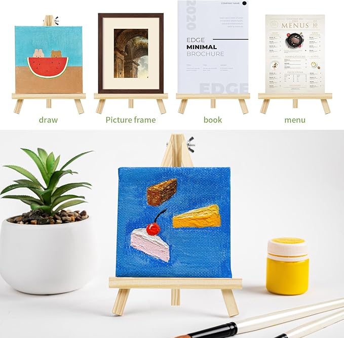 TKOnline 5PCS 9 Inch Wood Easels, Easel Stand for Painting, Art Craft Painting Party Easel, Tabletop Easels, Tripod, Canvas Photo Picture Sign Holder