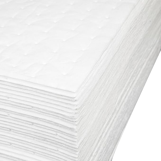 PONO 50 Pcs Oil Absorbent Pads, 15x20 IN White Heavy Weight Oil-Only Absorbent Pad,Used for Oil Spill Cleaning in Garage Workshop, Reusable, Washable, Durable