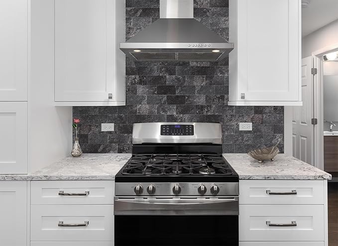 100 Pieces Peel and Stick Backsplash for Kitchen, 3" x 6" PVC Subway Tile 2025 Upgraded Graphite Stone Backsplash Stick on Tile Elevate Kitchen Fireplace RV
