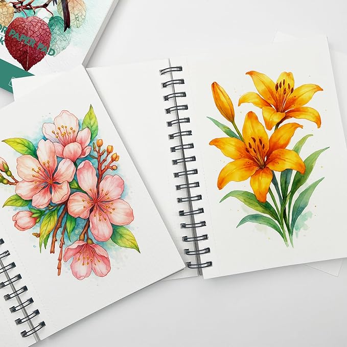 KOVIEDE 100% Cotton Watercolor Paper Pad - 30 Sheets 7"x10" Spiral Bound 140lb/300gsm Cold Press Watercolor Sketchbook, Artist Quality Art Journal Supplies for Adults, Kids & Beginners