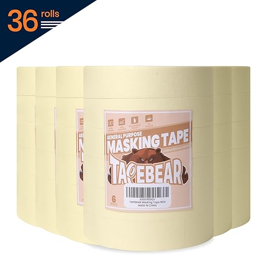 TAPEBEAR General Purpose Masking Tape Beige White 0.94 Inches x 60 Yards, Bulk Painters Tape for Painting, Labeling, DIY Arts Crafts, Home Office School Projects, 36 Rolls