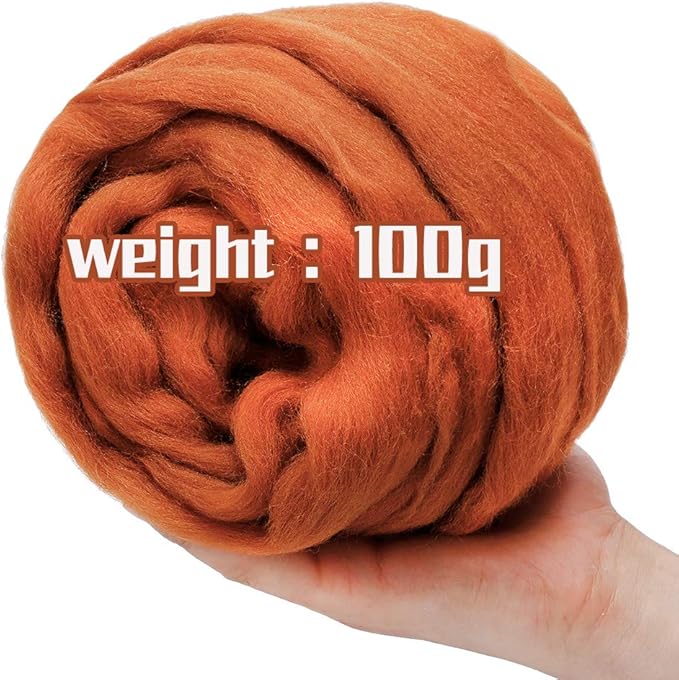 3.53oz Wool Roving Yarn, Wool Felting Supplies, Pure Wool, Chunky Yarn, Spinning Wool Roving for Needle Felting Wet Felting DIY Hand Spinning (Brown)