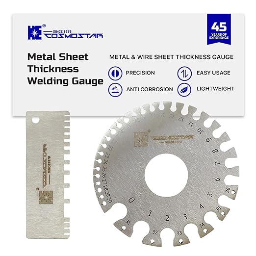 Cosmostar 2 Pcs Stainless Steel Welding Gauge Set – Wire & Metal Sheet Thickness Gauge, 25-3,000 um Wet Film Comb + Dual-Sided Round Wire Cable Gauge for Welding Material & Sheet Measurement