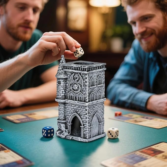 D&D Castle Dice Tower for All Dice Sizes, 3D Resin Rolling Trays, Fantasy Tabletop Game Accessories, Dragon Dice Tower Portable, Perfect for DND RPG, Gifts for Player (Dice Not Included)