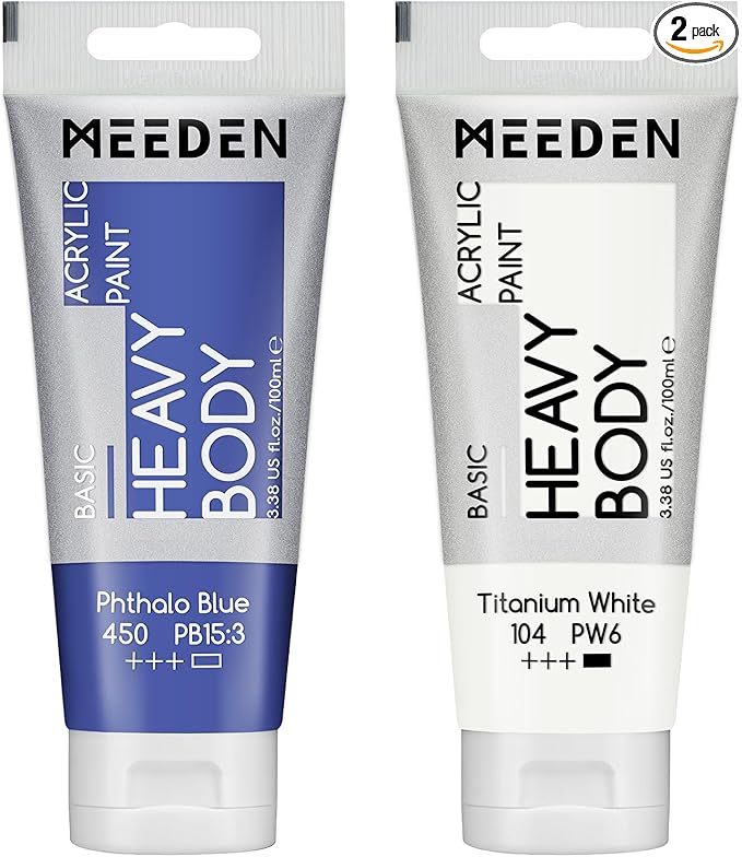 MEEDEN Acrylic Paint Phthalo Blue: Bundled with Titanium White Color - 100ml/3.38oz x 2 Bulk Heavy Body Acrylic Paint Tubes for Model Pumpkin Enamel Rock DIY