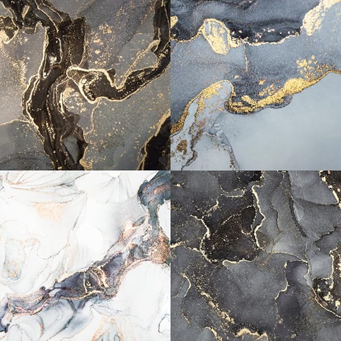 Colored Marble Scrapbook Paper Pad 6x6 – Black Blue Purple Gold Patterned Paper Scrapbooking CardStock, Decorative Craft Origami Paper Junk Journal, Single-Sided Decopodge Paper Supplies-24Pcs