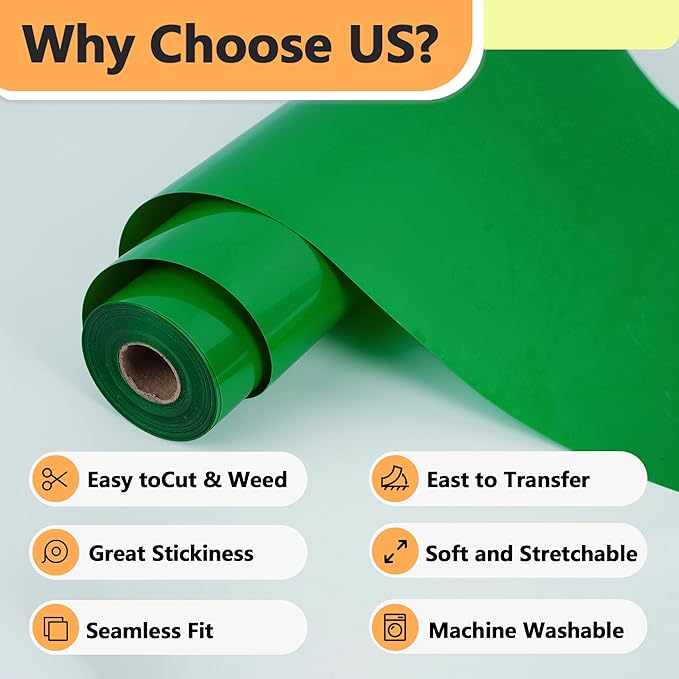 RENLITONG Matte Fruit Green Iron on Vinyl Roll -12Inch x 13ft HTV Heat Transfer Vinyl for T-Shirt HTV Rolls for All Cutter Machine - Easy to Cut & Weed for Heat Vinyl Design