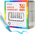 36 Colors Acrylic Paint Markers Pens Set, Soft Brush Tip Markers with Fast Drying & No-Bleed Ink, Acrylic Paint Pens for Rock, Wood, Egg, Ceramic, Fabric Painting, Art Supplies and DIY Crafts