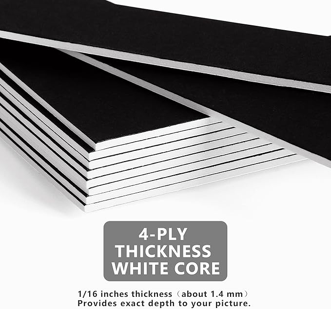 10 Pack Pre-Cut 11 x 14 Black Picture Mats for 8.5x11 Photos - White Core Bevel Cut Frame Matte, Acid Free, Ideal for Frames/Artwork/Prints