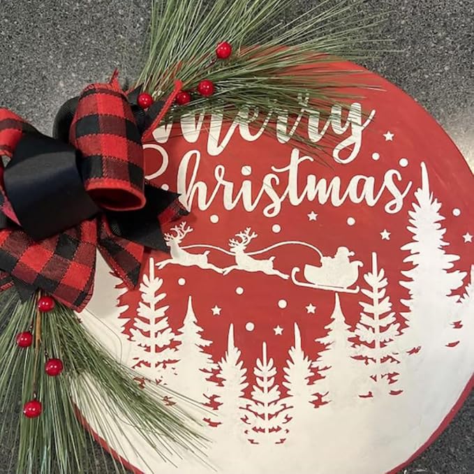 Christmas Stencils for Painting on Wood 12” Merry Christmas Stencil Holiday Stencils Drawing Templates for Door Hanger Porch Wreath Decor