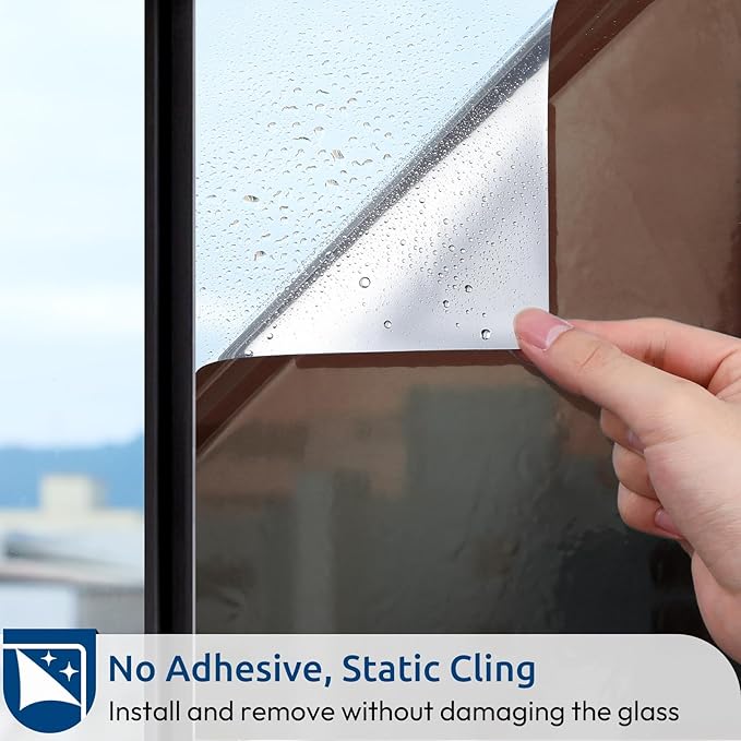 rabbitgoo Window Privacy Film One Way Window Tint for Home, Removable Reflective Heat Sun Blocking Anti UV Glass Door Covering, Mirror Tinting Film House Office, 29.5 in X 6.5 Feet, Brown Silver