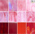 ILLUCKAI 12 Sheets Mixed Red Pink Stained Glass Sheets, 4 x 6 inch Stained Glass Supplies Mosaic Glass Tiles for Crafts, Cathedral Glass Art Glass for Stained Glass Beginners and Hobbyists