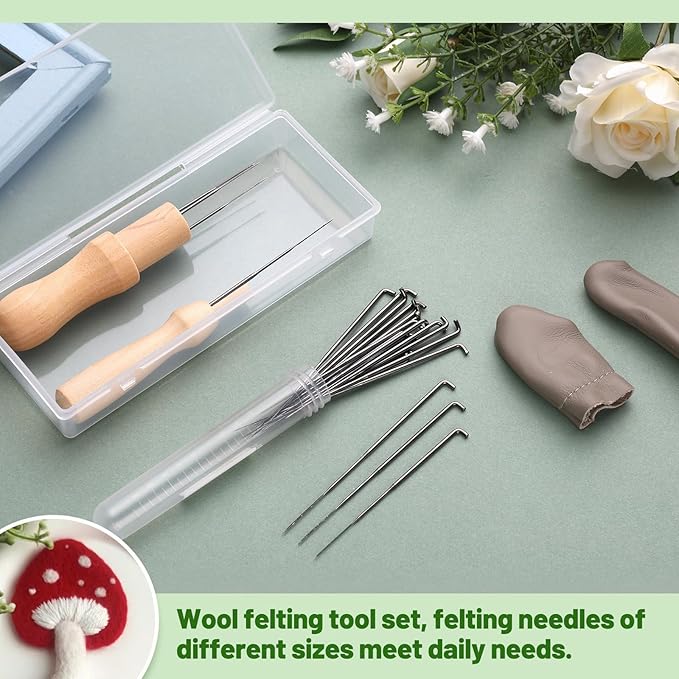 Yizzvb Wool Felting Needles, 4 Sizes Felting Needles with Needle Bottle Felting Tool Holders, Complete Needle Felting Tools Kit Needle Felting Supplies for Beginner Professional