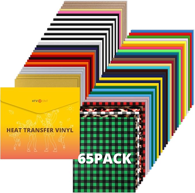 HTVRONT Heat Transfer Vinyl HTV Vinyl Bundle, 65 Pack Iron on Vinyl for T-Shirts 41 Assorted Colors HTV Vinyl Bundle with Weeding Hooks and PTFE Sheet