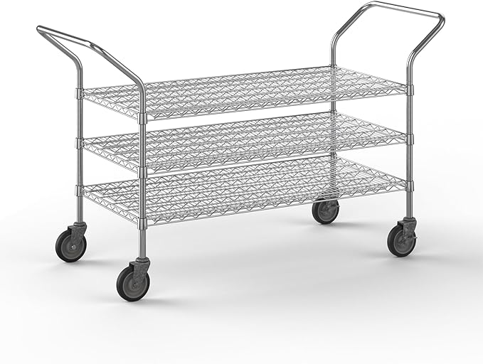 24" W x 48" L x 36" H Chrome Heavy Duty Utility Cart | 3-Tier | NSF Commercial Storage Rack Mobile Unit | Storage and Mobility Solution for Your Business