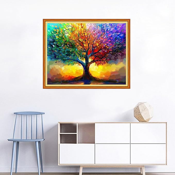 Joyhoor Cross Stitch Kits for Beginners Stamped Cross-Stitch Supplies Needlework preprint Embroidery Kits for Adults DIY Needlepoint Kits Embroidery Patterns 11CT-Colorful Tree 16x20 inchs