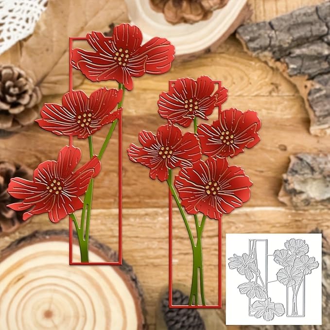 Lapoo Flowers Metal Cutting Die for Scrapbooking - Durable, Cut Stencils for DIY Scrapbook Photo Album Decorative Paper Card, Card Making Supplies, Embossing (Poppy Flower Frame 4.9 x 4.5 in)