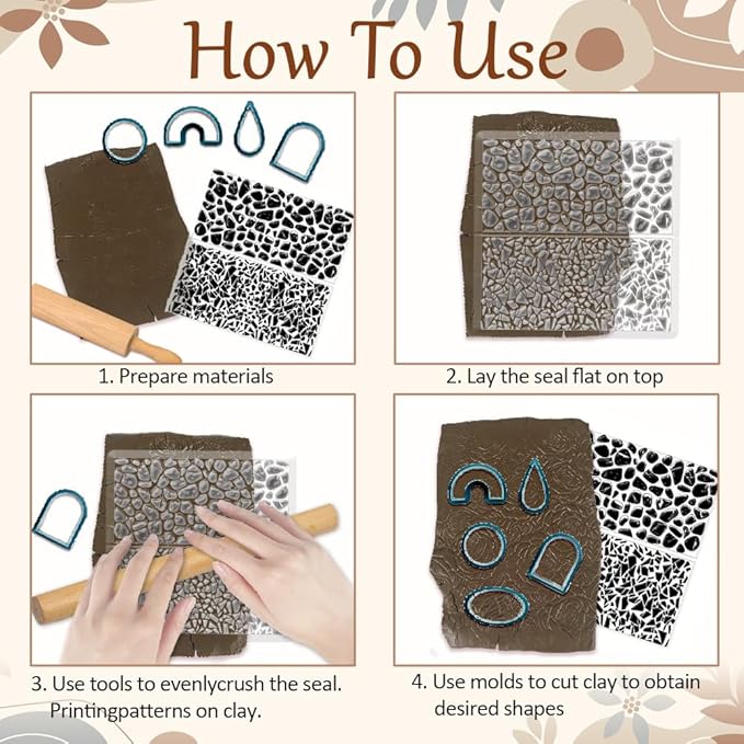 CHGCRAFT Tile Pattern Polymer Clay Texture Sheets Pebble Texture Silicone Clay Texture Stamp Clay Modeling Pattern Pad Texture Sheets for Earrings Jewelry Making