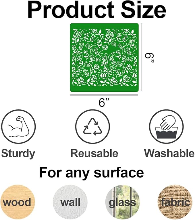 Damask Stencils for Crafts Reusable 6” Texture Stencils Floral Background Stencil Leaf Templates for Painting on Wood Furniture Card Canvas