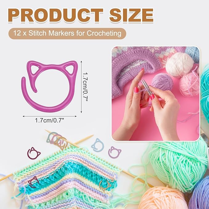 PATIKIL Cat Crochet Stitch Markers, 12 Pack Stitch Marker for Knitting Crocheting Supplies Cute Metal Spiral Knit Clip Ring Counters for Crochet Yarn DIY Crafts, Purple