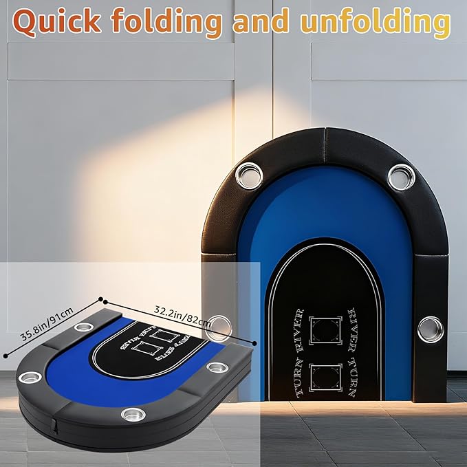Folding Poker Table, 8 Player Portable Design with Collapsible Legs & Cup Holders, 72 Inch Foldable Casino Table for Quick Setup, Texas Holdem & Card Games