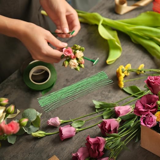 PATIKIL 18 Gauge 16" Floral Stem Wire, 100 Pcs Paper Wrapped Iron Artificial Flower Stem Accessories for DIY Bouquet Stem and Craft Decoration, Light Green