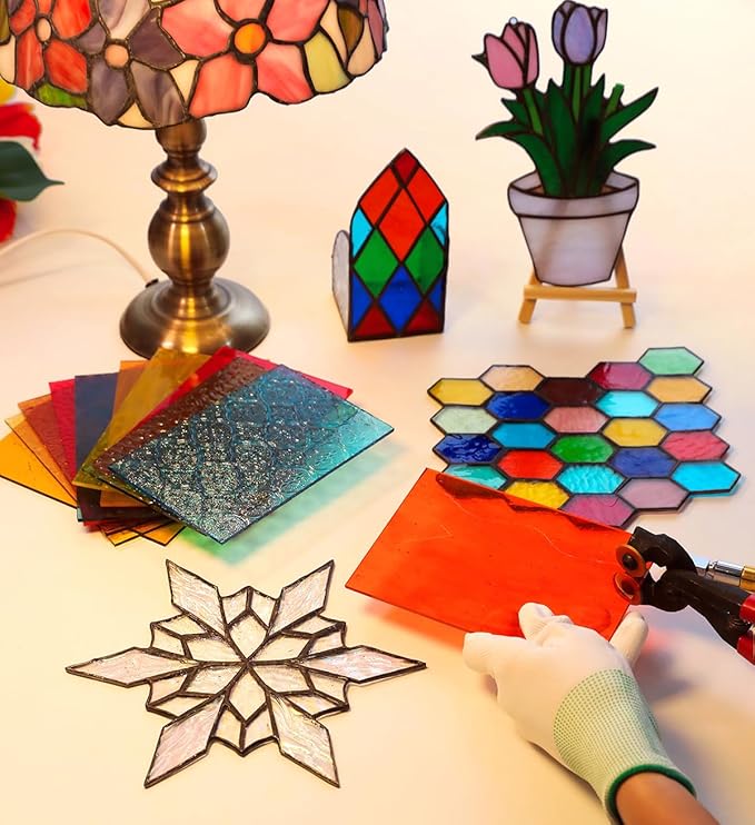 50 Transparent Stained Glass Sheets Bulk, Variety Colors Textured Cathedral Art Glass Sheets for DIY Mosaic Crafts, 4”x6” Vibrant Colored Glass Tiles Pieces for Home Decor