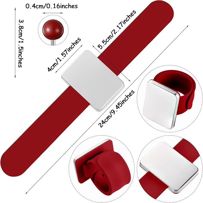 Magnetic Wrist Sewing Pincushion with 100 Pieces 1.5 Inch Ball Head Sewing Pins Set Wrist Magnetic Pin Holder Gift Supplies(Red)