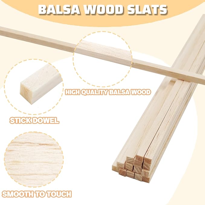 240Pcs Wood Square Dowel Rods 1/8 x 1/8 x 12 inch,Balsa Wood for Crafts,Model Making (1/8"x12"-240pcs)
