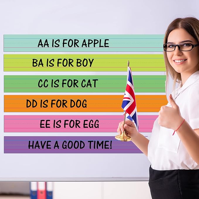 Faccito 12 Pieces Large Magnetic Sentence Strips 3 x 36 inch Dry Erase Sentence Strips Jumbo Multicolor Magnetic Handwriting Paper with Lines for Teacher Whiteboard Classroom School Supplies